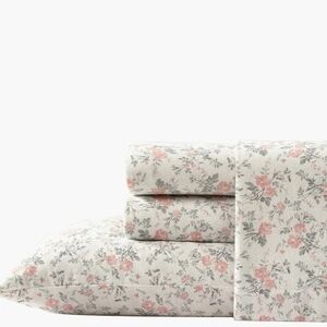 Flannel Print Bedding Set - Cream and Pink